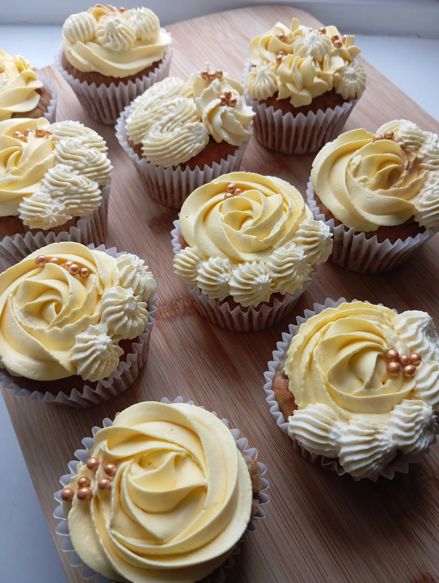 Freshly decorated cupcakes